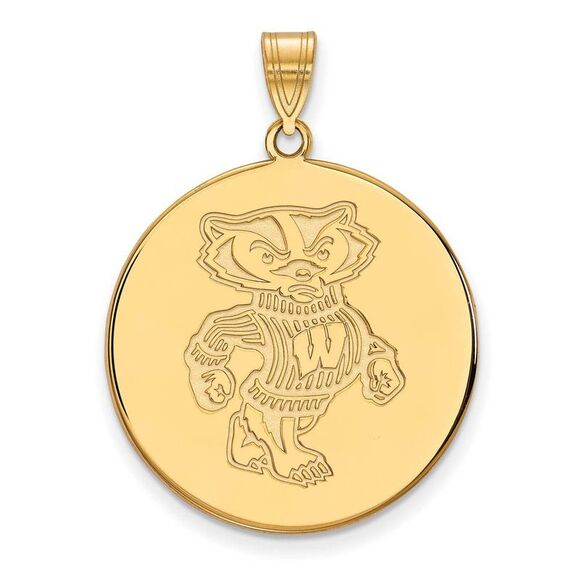 14k Yellow Gold U. of Wisconsin XL Badgers Disc Pendant